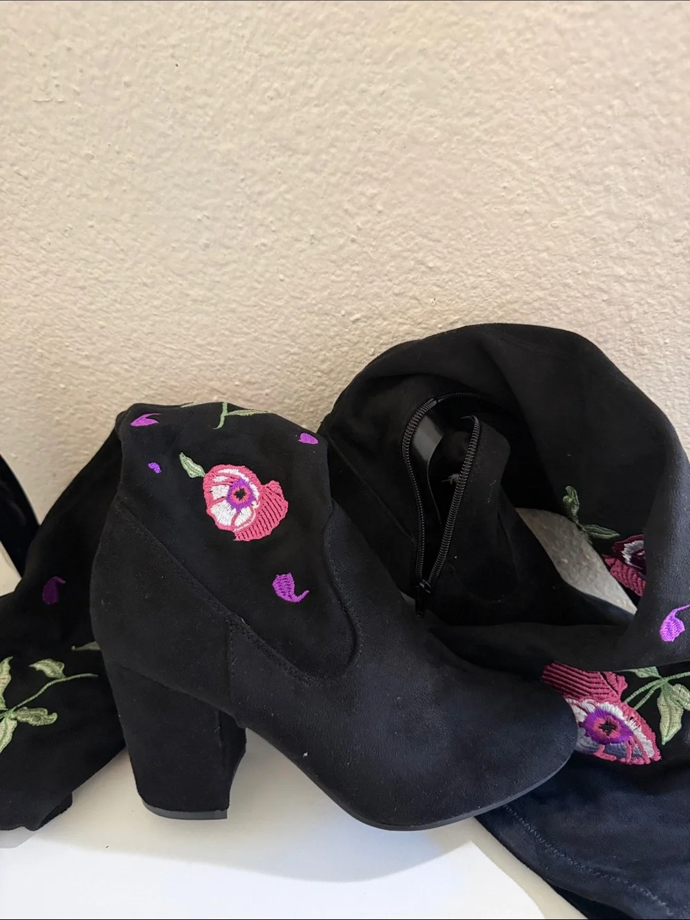 Carlos Santana Embroidered Over-the-Knee Boots with Pink Floral Detail